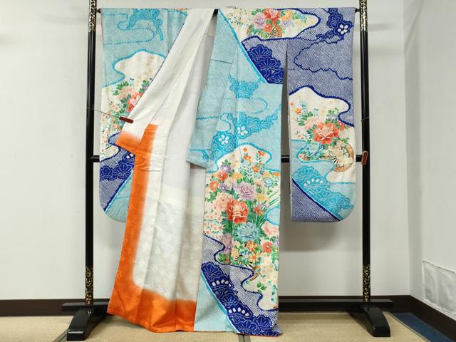 平和屋着物●豪華振袖　総絞り　駒刺繍　牡丹花文　金彩　正絹　逸品　CABK7936yc