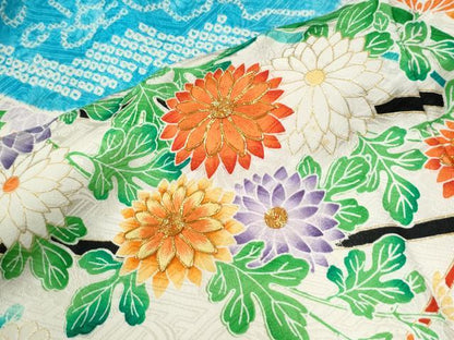 平和屋着物●豪華振袖　総絞り　駒刺繍　牡丹花文　金彩　正絹　逸品　CABK7936yc