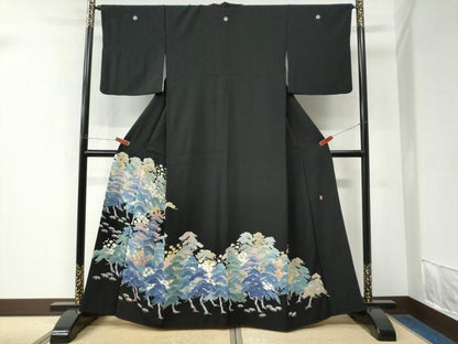 平和屋着物●本加賀友禅作家　毎田仁郎　黒留袖　松竹梅　正絹　逸品　CABK7945yc