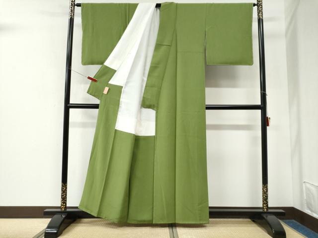 平和屋着物●本草木染作家　瑞寶　色無地　青丹色　正絹　逸品　未使用　CABK7962yc