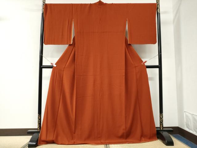平和屋着物●上質な色無地　煉瓦色　ロング丈　正絹　逸品　CABK7963yc