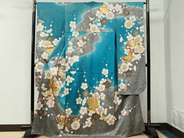 平和屋着物●豪華振袖　舞蝶枝梅文　暈し染め　金彩　正絹　逸品　CABK7966yc