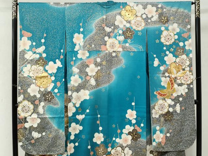 平和屋着物●豪華振袖　舞蝶枝梅文　暈し染め　金彩　正絹　逸品　CABK7966yc
