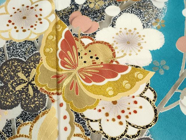 平和屋着物●豪華振袖　舞蝶枝梅文　暈し染め　金彩　正絹　逸品　CABK7966yc