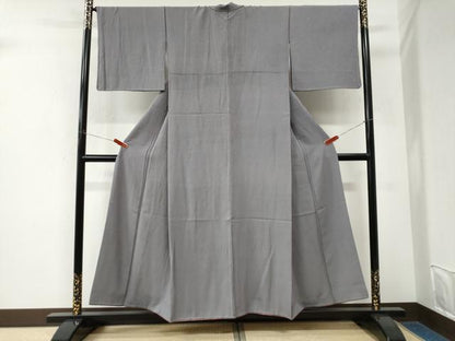 平和屋着物●江戸小紋　万筋　深紫色×白鼠色　正絹　逸品　CABK7968yc
