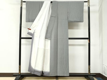平和屋着物●江戸小紋　万筋　黒色×白鼠色　正絹　逸品　CABK7969yc