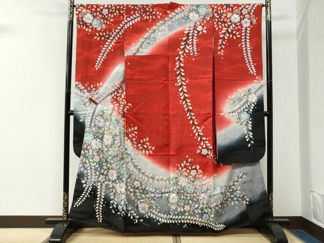 平和屋着物●越後十日町の一流染匠　桐屋・翠山工房　振袖　辻が花　暈し染め　銀通し地　正絹　逸品　CABK7989yc