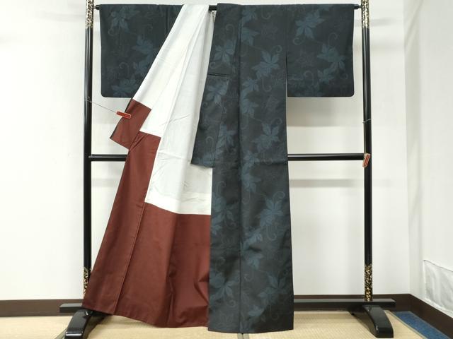平和屋着物●上質な紬　楓唐草文　正絹　逸品　CABK7991yc
