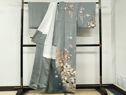 平和屋着物●訪問着　御所車牡丹花文　金彩　正絹　逸品　CABK7996yc