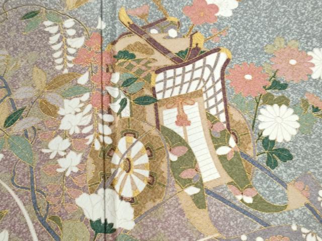 平和屋着物●訪問着　御所車牡丹花文　金彩　正絹　逸品　CABK7996yc