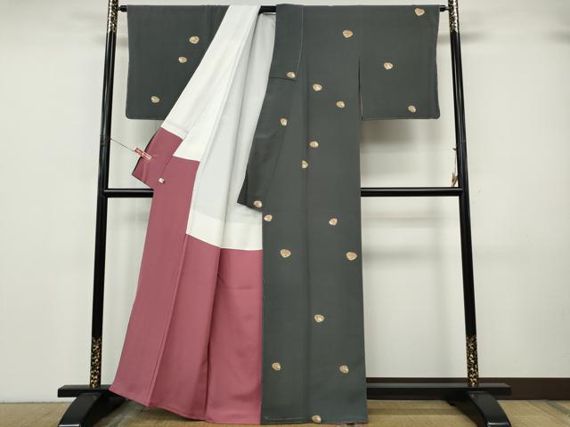 平和屋着物●上質な小紋　貝合せ花文　金彩　ひめや謹製　反端付き　正絹　逸品　未使用　CABK8007ut