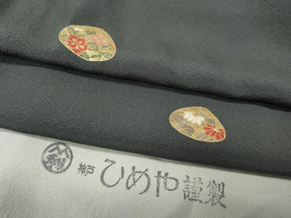 平和屋着物●上質な小紋　貝合せ花文　金彩　ひめや謹製　反端付き　正絹　逸品　未使用　CABK8007ut