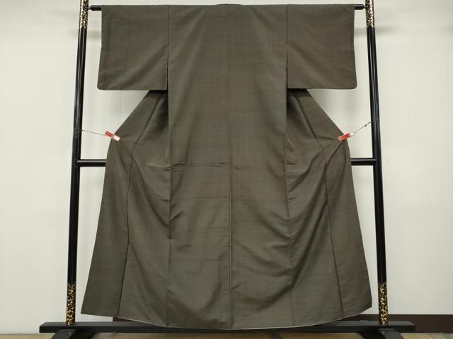 平和屋着物●上質な紬　色無地　海松茶色　正絹　逸品　CABK8011ut