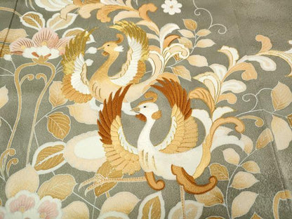 平和屋着物●豪華色留袖　駒刺繍　鳳凰更紗花文　金彩　正絹　逸品　CABK8013ut