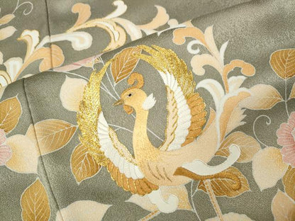 平和屋着物●豪華色留袖　駒刺繍　鳳凰更紗花文　金彩　正絹　逸品　CABK8013ut