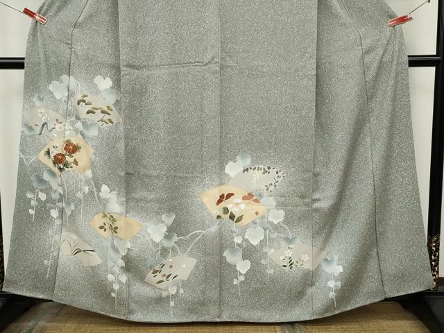 平和屋着物●訪問着　駒刺繍　地紙草花文　たたき染め　正絹　逸品　CABK8016ut