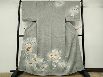 平和屋着物●訪問着　駒刺繍　地紙草花文　たたき染め　正絹　逸品　CABK8016ut