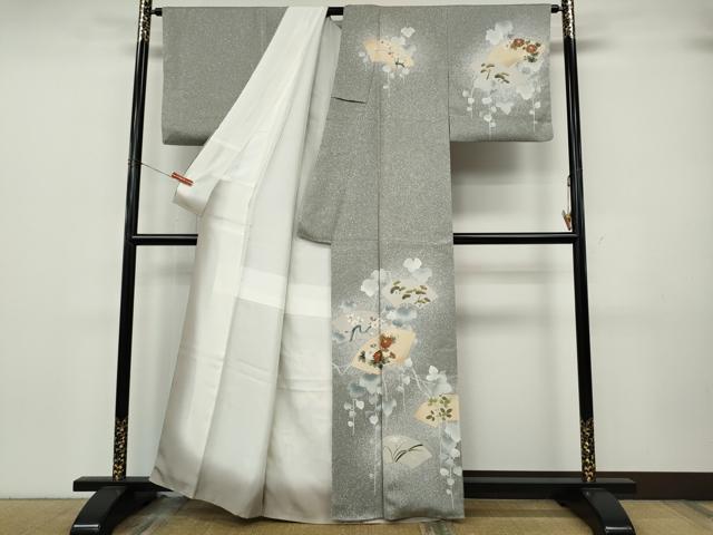 平和屋着物●訪問着　駒刺繍　地紙草花文　たたき染め　正絹　逸品　CABK8016ut