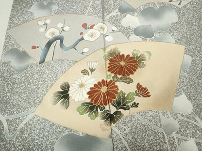 平和屋着物●訪問着　駒刺繍　地紙草花文　たたき染め　正絹　逸品　CABK8016ut