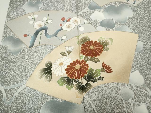平和屋着物●訪問着　駒刺繍　地紙草花文　たたき染め　正絹　逸品　CABK8016ut