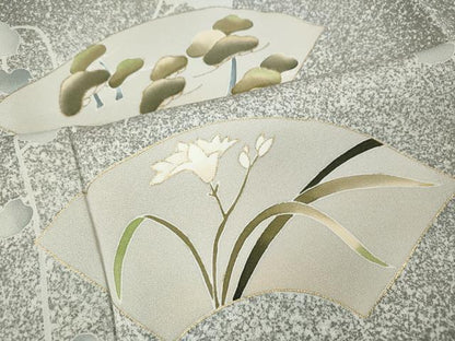 平和屋着物●訪問着　駒刺繍　地紙草花文　たたき染め　正絹　逸品　CABK8016ut