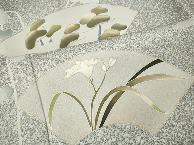平和屋着物●訪問着　駒刺繍　地紙草花文　たたき染め　正絹　逸品　CABK8016ut