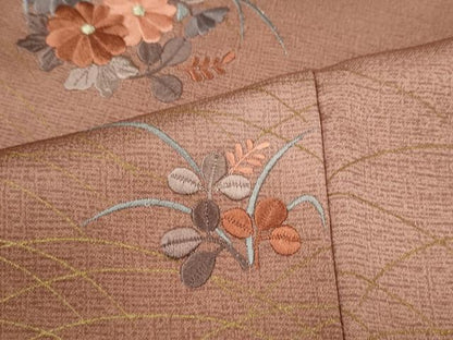 平和屋着物●訪問着　刺繍　芝草花文　暈し染め　金彩　正絹　逸品　CABK8017ut