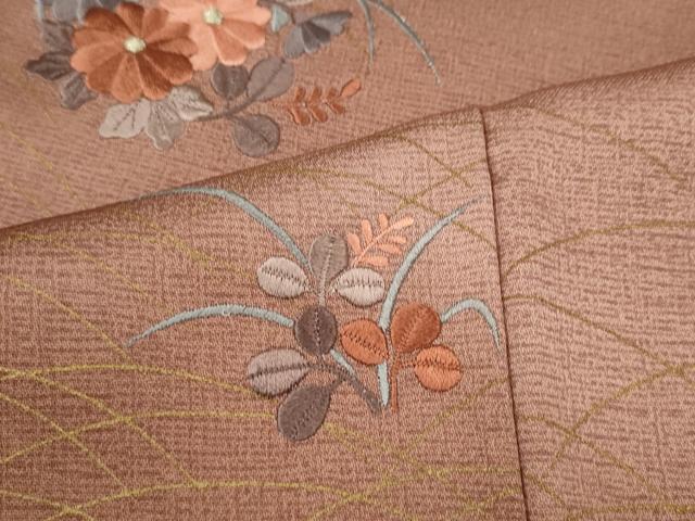 平和屋着物●訪問着　刺繍　芝草花文　暈し染め　金彩　正絹　逸品　CABK8017ut