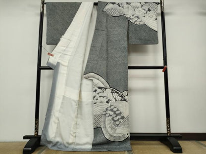 平和屋着物●名門　藤娘きぬたや・総絞り　訪問着　片輪車飛鶴花文　黒地　正絹　逸品　CABK8018ut