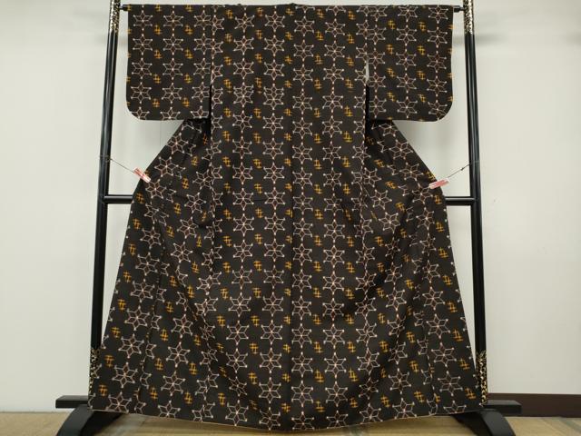 平和屋着物●本場米琉　置賜紬　麻の葉絣文様　正絹　逸品　CABK8019ut