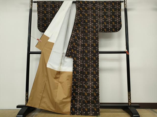 平和屋着物●本場米琉　置賜紬　麻の葉絣文様　正絹　逸品　CABK8019ut