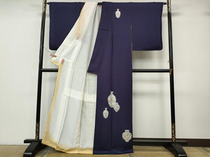 平和屋着物●訪問着　総刺繍　陶器花鳥文　金糸　正絹　逸品　CABK8024ut