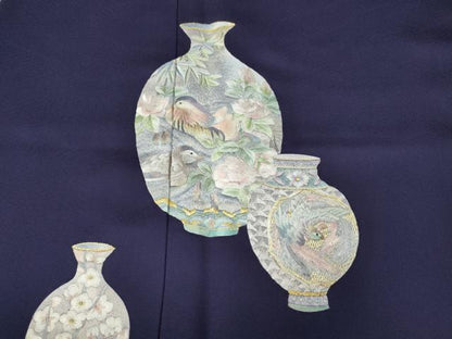 平和屋着物●訪問着　総刺繍　陶器花鳥文　金糸　正絹　逸品　CABK8024ut