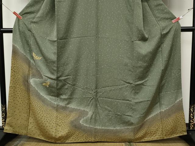 平和屋着物●色留訪問着　絞り　刺繍　エ霞飛鳥文　暈し染め　銀通し地　反端付き　正絹　逸品　CABK8029ut