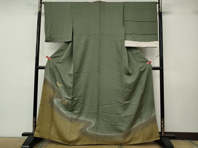 平和屋着物●色留訪問着　絞り　刺繍　エ霞飛鳥文　暈し染め　銀通し地　反端付き　正絹　逸品　CABK8029ut