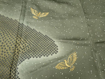 平和屋着物●色留訪問着　絞り　刺繍　エ霞飛鳥文　暈し染め　銀通し地　反端付き　正絹　逸品　CABK8029ut