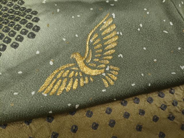 平和屋着物●色留訪問着　絞り　刺繍　エ霞飛鳥文　暈し染め　銀通し地　反端付き　正絹　逸品　CABK8029ut