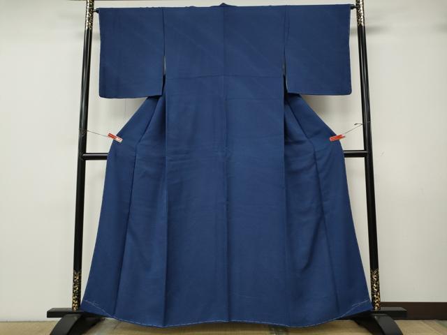 平和屋着物●上質なお召　藍　斜線吉祥文　正絹　逸品　CABK8030ut