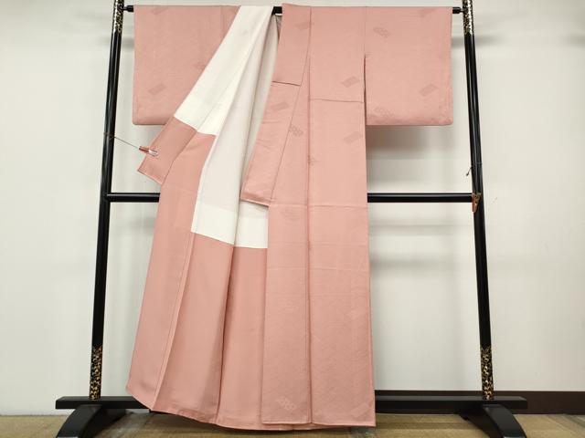 平和屋着物●上質な色無地　檜垣花地紋　珊瑚色　正絹　逸品　CABK8037ut