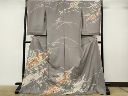 平和屋着物●訪問着　駒刺繍　エ霞雪輪蔦の葉花文　金彩　仮絵羽　正絹　逸品　未使用　CABK8039ut