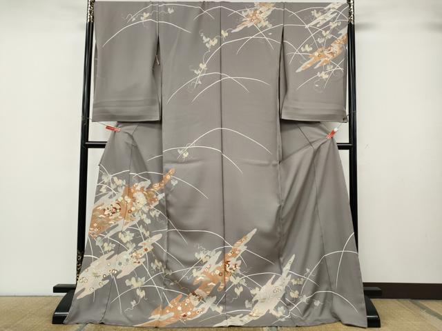 平和屋着物●訪問着　駒刺繍　エ霞雪輪蔦の葉花文　金彩　仮絵羽　正絹　逸品　未使用　CABK8039ut