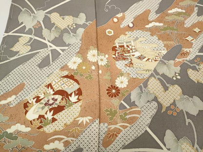平和屋着物●訪問着　駒刺繍　エ霞雪輪蔦の葉花文　金彩　仮絵羽　正絹　逸品　未使用　CABK8039ut