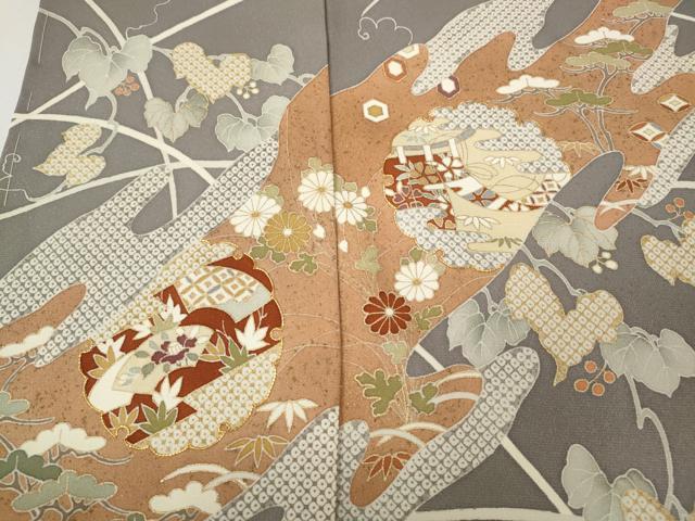 平和屋着物●訪問着　駒刺繍　エ霞雪輪蔦の葉花文　金彩　仮絵羽　正絹　逸品　未使用　CABK8039ut
