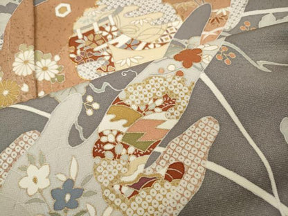 平和屋着物●訪問着　駒刺繍　エ霞雪輪蔦の葉花文　金彩　仮絵羽　正絹　逸品　未使用　CABK8039ut