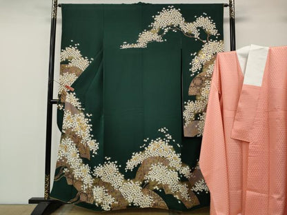 平和屋着物●豪華振袖・長襦袢セット　駒刺繍　地紙枝花文　金彩　正絹　逸品　CABK8042ut