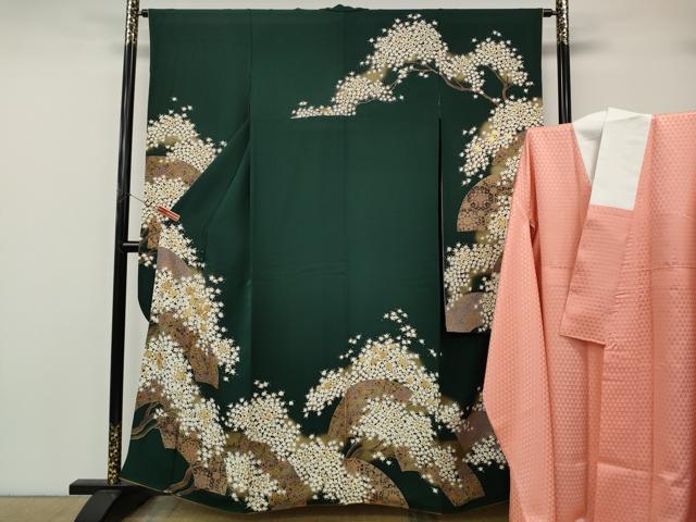 平和屋着物●豪華振袖・長襦袢セット　駒刺繍　地紙枝花文　金彩　正絹　逸品　CABK8042ut