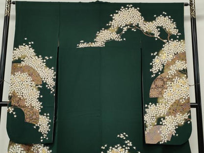 平和屋着物●豪華振袖・長襦袢セット　駒刺繍　地紙枝花文　金彩　正絹　逸品　CABK8042ut