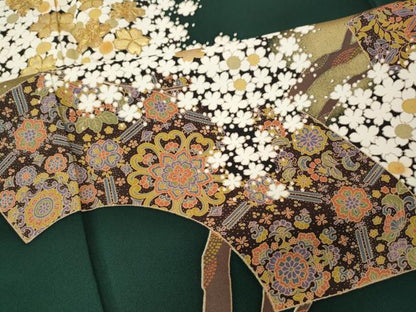 平和屋着物●豪華振袖・長襦袢セット　駒刺繍　地紙枝花文　金彩　正絹　逸品　CABK8042ut
