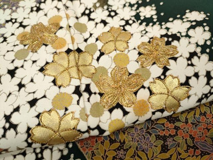 平和屋着物●豪華振袖・長襦袢セット　駒刺繍　地紙枝花文　金彩　正絹　逸品　CABK8042ut