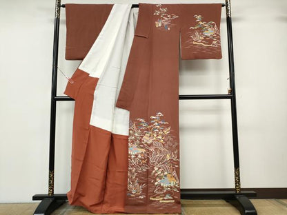 平和屋着物●訪問着　友禅　御所解花文　鬼しぼ縮緬　正絹　逸品　CABK8045ut